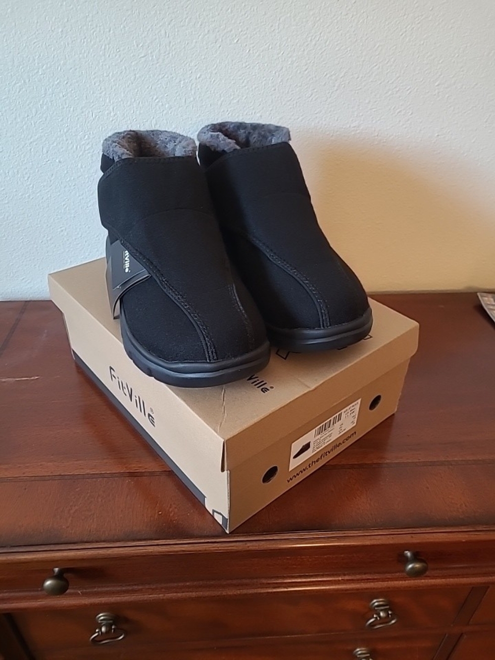 FitVille Men's Diabetic Black Winter Ankle Boots with Plush Lining